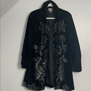 Chico's Black Velvet Jacket with Silver Floral Embellishment